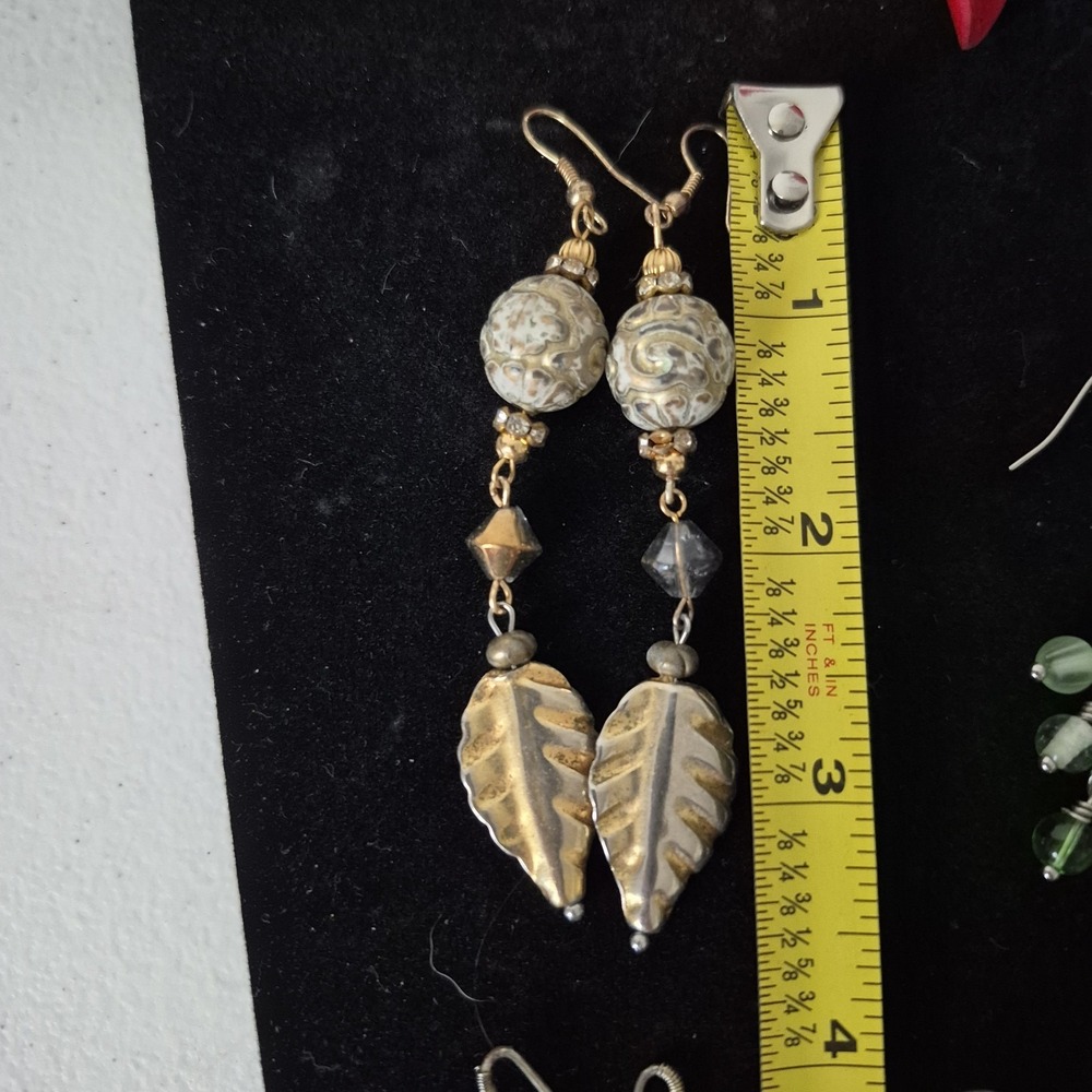 Lot 5 Pierced Earrings Various Styles Green/Blue/Red Gold Dangles and Hoop - Picture 3 of 6